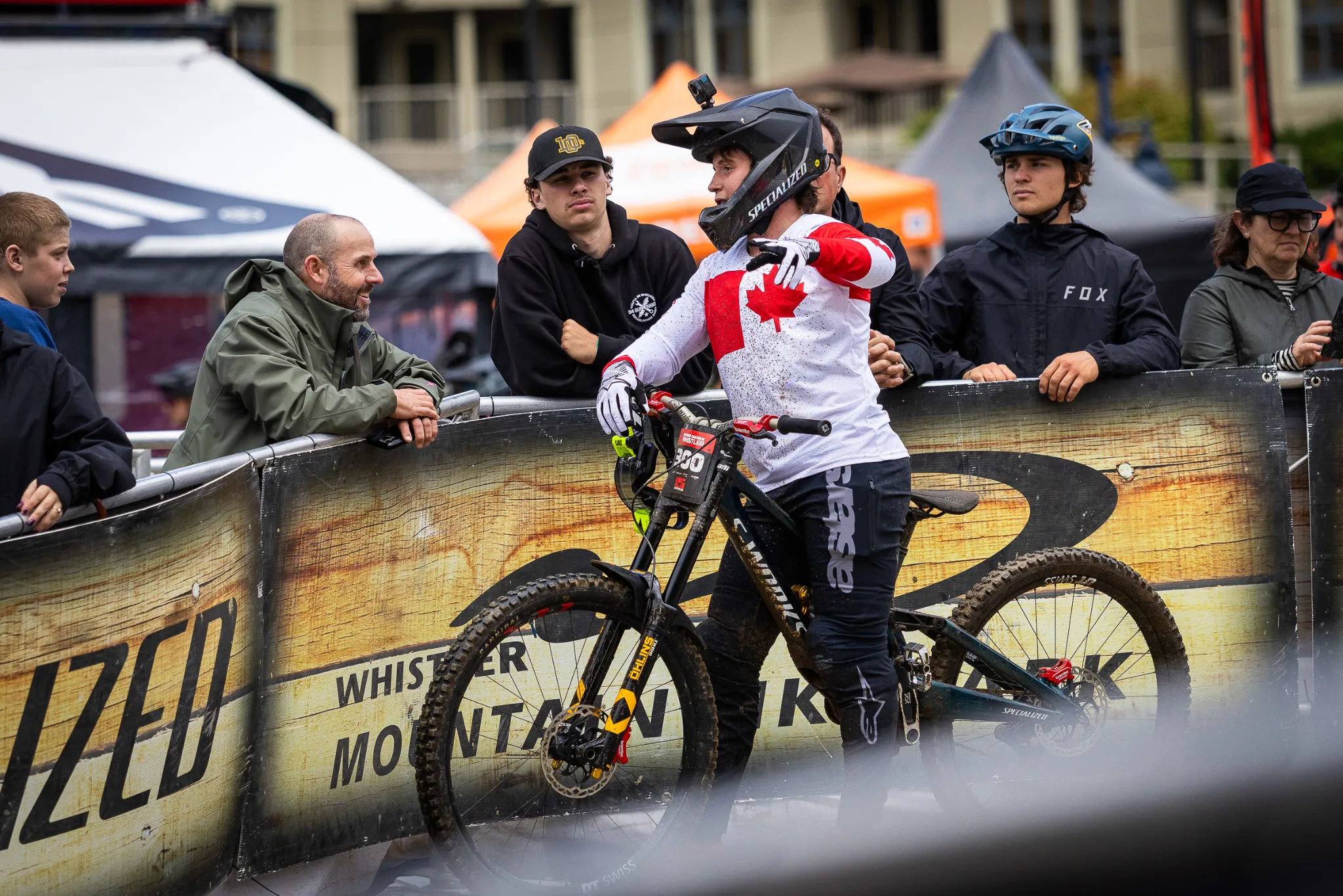 Kristian talking with Mack at a downhill mountain bike race